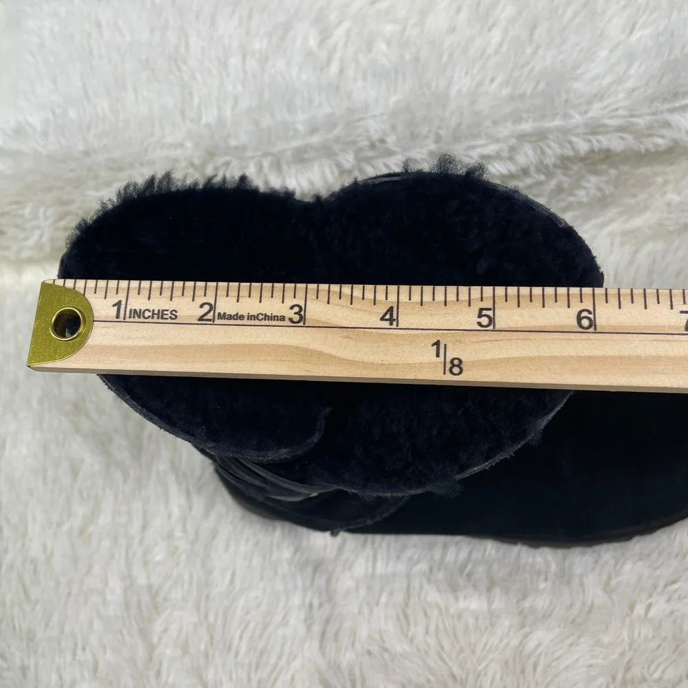 UGG 1018629 Boots Womens 8 Black Very Good Suede Shearling Split Shaft Lace Up